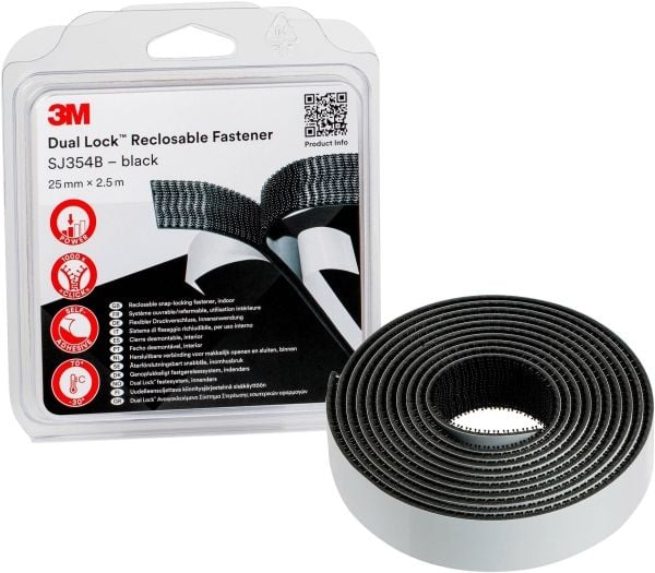 3M Dual Lock koukku- ja silmukkateippi (pituus x leveys) 2,5 m x 25 mm Musta 1 kpl