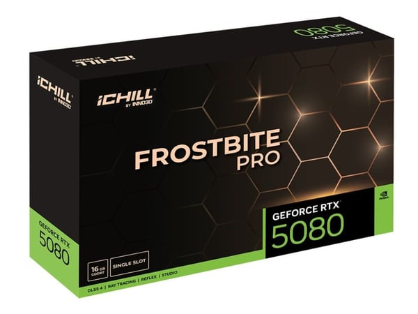 Inno3D iCHILL FROSTBITE PRO - Grafikkort - GeForce RTX 5080 - 16 GB GDDR7 - PCI Express 5.0 - HDMI, 3 x DisplayPort - uten vifte