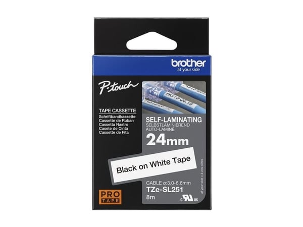 Brother TZe-SL251 - Selv-adhesiv - svart på hvitt - Rull (2,4 cm x 8 m) 1 kassett(er) laminert teip - for P-Touch PT-D800W, PT-E550WSP, PT-E550WVP