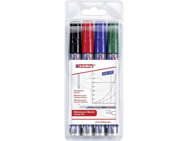 Whiteboardmarker Edding 250 ass. farver 1.5-3.0 mm - (sæt á 4 stk.)