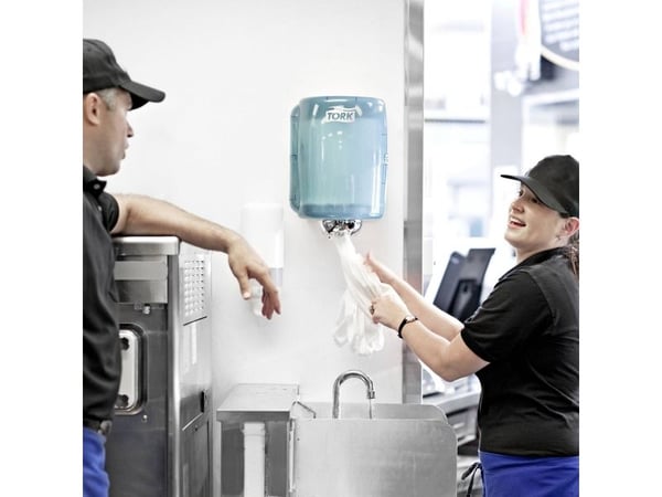 Dispenser, Tork W2, Maxi, 30,2x32,8x44,7 cm, turkis, plast, for håndkleruller med midtre håndtak