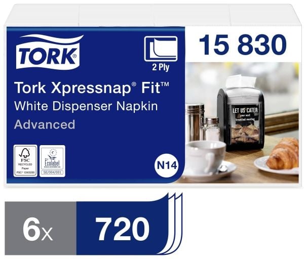 Serviet Tork Xpressnap Fit® N14 hvid 2-lag - (6 pakker x 6 bundter á 120 stk.)