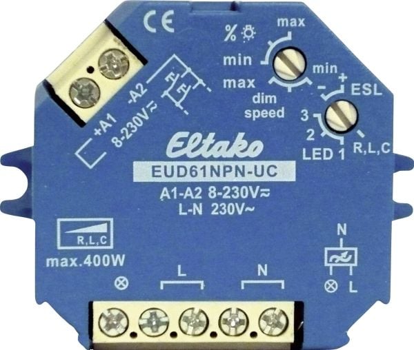 Eltako EUD61NPN-UC, Lysdæmper &amp; kontakt, Monterbar, Blå, Hvid, 400 W