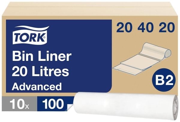 Jätesäkit Tork, valkoinen, laatikko 10 rullaa x 100 säkkiä