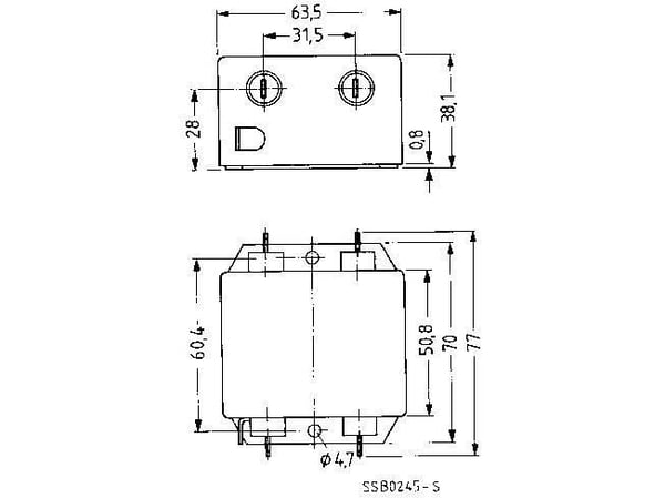 TDK B84111AB120 Bullerfilter flamskyddad 250 V/AC 20 A 0,47 mH (L x B x H) 63,5 x 77 x 38,1 mm 1 st