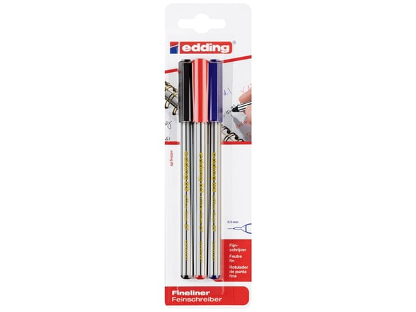 Edding 4-89-3-1999 Fineline Musta, Punainen, Sininen 0,3 mm 3 kpl