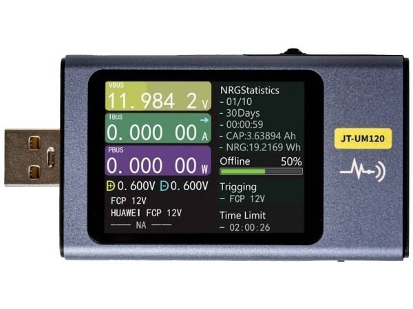 USB-multimeter - Spennings-, strøm- og effektmåler fra USB-port - Joy-IT UM120