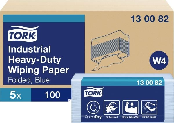Tørkeklut Tork W4 Ekstra kraftig 3-lags blå 324x385 mm - (5 pakker x 100 stk.)