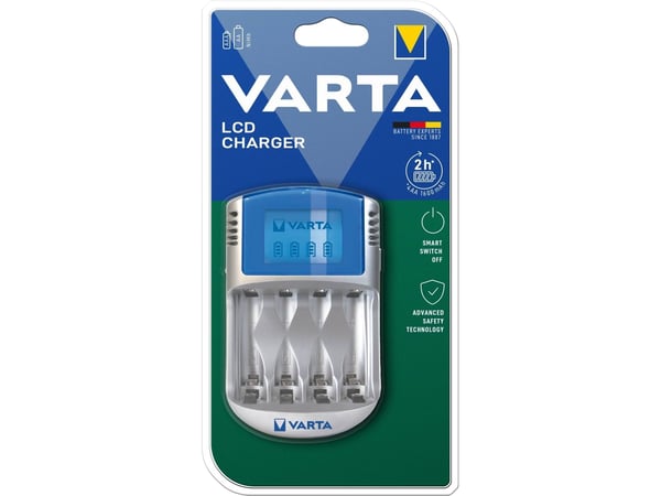 Varta LCD Charger - 2-4 t batterilader - (for 4xAA/AAA) + AC-strømadapter + bilstrømadapter - 4 x batterier lader - 1400 mA