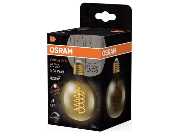 OSRAM 4099854090806 LED (RGB)-lampa EEK F (A - G) E27 Globeform 4,8 W = 37 W Varmhvid (Ø x L) 80 mm x 120 mm 1 stk
