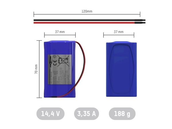 Ansmann Li-Ion akkupakke 4S1P 14,4 V 3350 mAh 4x 18650 med kabel