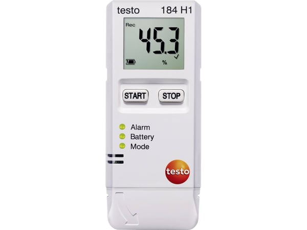 testo 184 H1 Multi-datalogger Kalibreret (ISO) Mål Temperatur, Luftfugtighed -20 till +70 °C 0 till 100 % rF