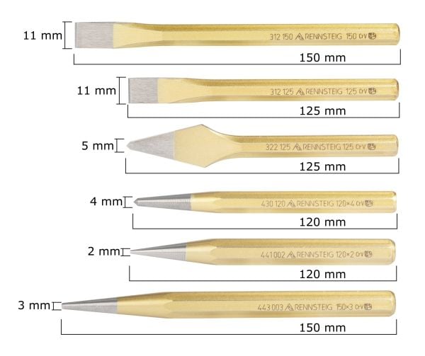 Rennsteig Tools R421 000 09 Verktygssats i plasthållare Mejselsats 6 delar 11 mm åttkantigt skaft 1 Sats