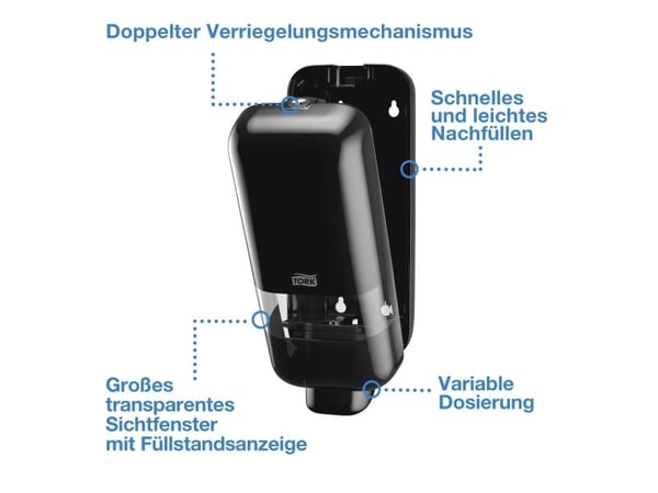 Dispenser Tork S4 for såpe og desinfeksjon, svart 564508