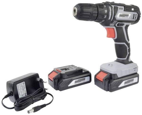 BRÜDER MANNESMANN batteridrevet drill, 20 volt, 2 batterier med 2 litium-ion-batterier, 1,5 Ah, trinnløs hastighet - 1 stk (M17690)