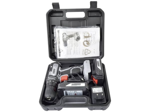 BRÜDER MANNESMANN batteridrevet drill, 20 volt, 2 batterier med 2 litium-ion-batterier, 1,5 Ah, trinnløs hastighet - 1 stk (M17690)