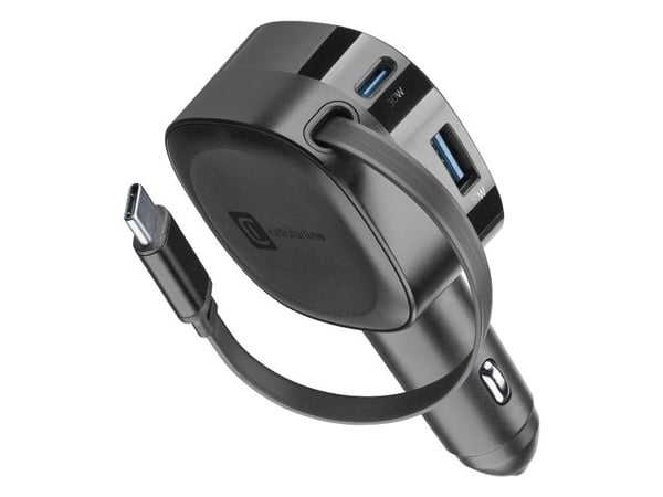Cellularline Retractable Car Charger, Automatisk, Cigartenner/lighter, 0,7 m, Svart