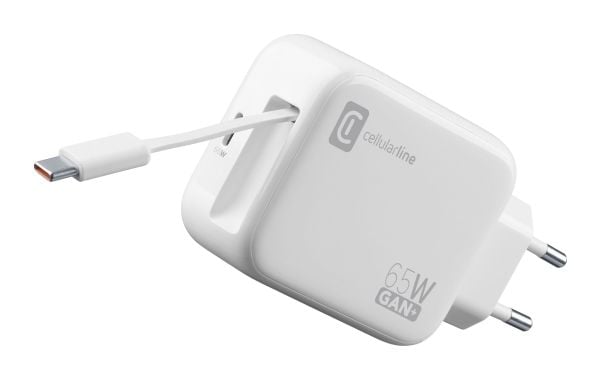Cellularline Retractable Power 65W, Sisätila, AC, 0,9 m, Valkoinen