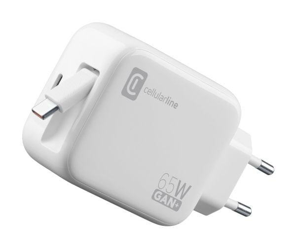 Cellularline Retractable Power 65W, Sisätila, AC, 0,9 m, Valkoinen
