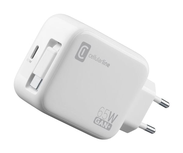Cellularline Retractable Power 65W, Sisätila, AC, 0,9 m, Valkoinen