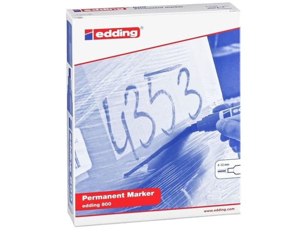 Edding 800, Svart, Blå, Grön, Röd, Gul, Mejselspets, Aluminium, 4 mm, 1,2 cm, Kartong, Glas, Läder, Metall, Papper, Plast, Trä