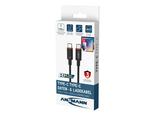 ANSMANN USB-C -> USB-C S/S 60cm Laatikkokaapeli 140W anthrazit