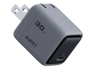 Aukey Comet - Strømadapter - foldable, with GaN technology - 30 watt - 3 A - Power Delivery 3.0 + PPS, QC 4.0+, QC 3.0, Apple 2.4A, FC (24 pin USB-C)
