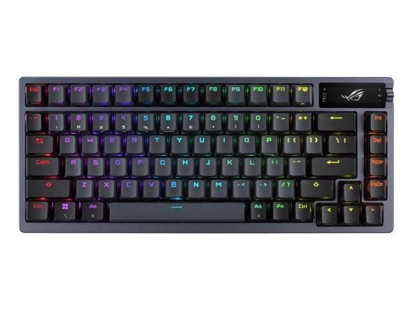 ASUS ROG Azoth - Tastatur - 75%, driftsutskiftbar - med OLED display - backlit - trådløs - USB, 2.4 GHz, Bluetooth 5.1 - QWERTY - USA - tastsvitsj:...