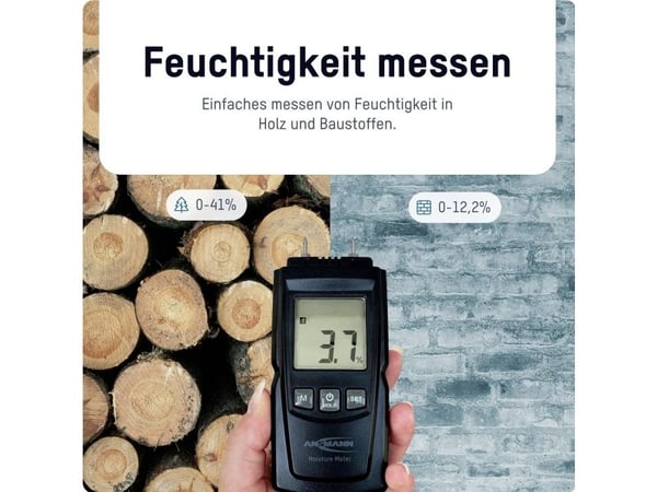ANSMANN kosteusmittari, musta elektroninen kosteusmittari, kosteuden mittaus - 1 kpl (1900-0116)