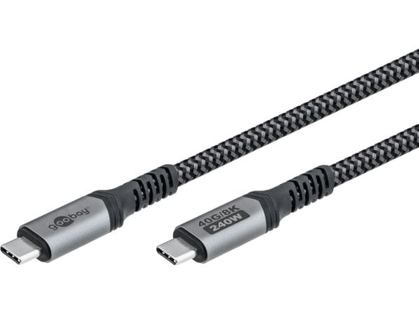 Goobay 74210, 0,5 m, USB C, USB C, 40 Gbit/sek, svart, grå
