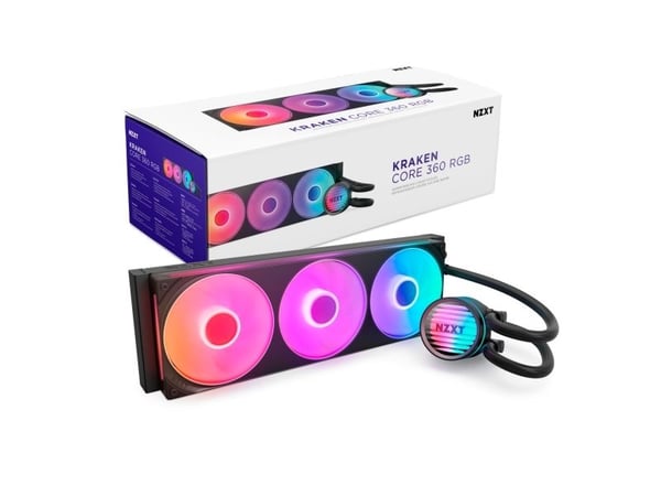 NZXT Kraken Core 360 RGB, Væskekjølesett, 12 cm, 500 RPM, 2400 RPM, 75,05 m³/t, Svart