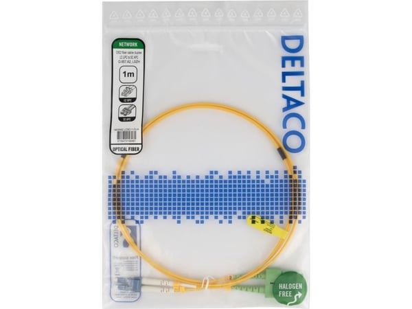 DELTACO - Nettverkskabel - LC/UPC-enkeltmodus (hann) til SC/APC-enkeltmodus (hann) - 1 m - 1 m - fiberoptisk - dupleks - 9 / 125 micron - OS2 - hal...