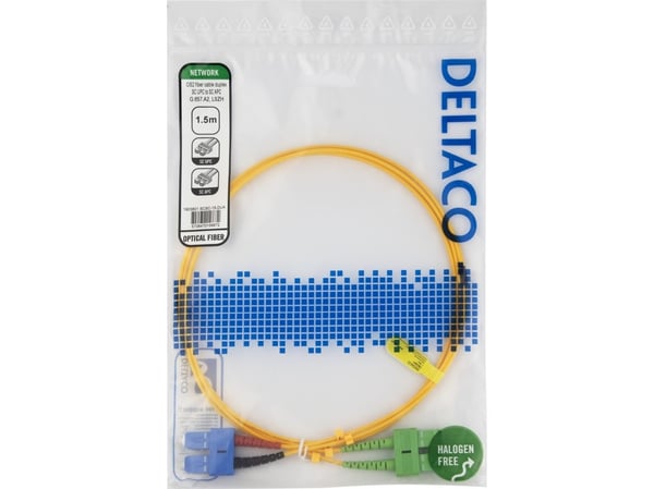 DELTACO - Nettverkskabel - SC/UPC-enkeltmodus (hann) til SC/APC-enkeltmodus (hann) - 1.5 m - 1.5 m - fiberoptisk - dupleks - G.657.A2/OS2 - halogen...