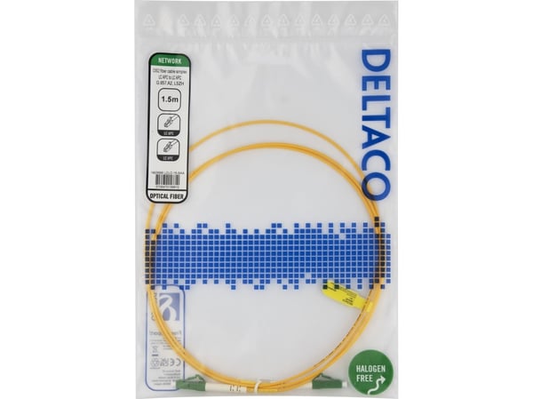DELTACO - Nettverkskabel - LC/APC-enkeltmodus (hann) til LC/APC-enkeltmodus (hann) - 1.5 m - 1.5 m - fiberoptisk - simpleks - G.657.A2/OS2 - haloge...