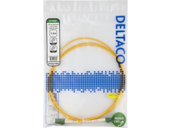 DELTACO - Nettverkskabel - LC/APC-enkeltmodus (hann) til LC/APC-enkeltmodus (hann) - 1.5 m - 1.5 m - fiberoptisk - dupleks - G.657.A2/OS2 - halogen...