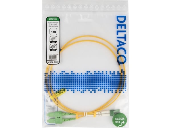 DELTACO - Nettverkskabel - LC/APC-enkeltmodus (hann) til SC/APC-enkeltmodus (hann) - 1 m - 1 m - fiberoptisk - dupleks - G.657.A2/OS2 - halogenfri ...
