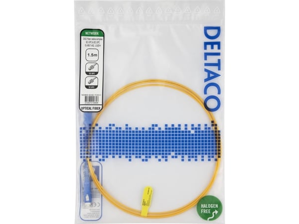 DELTACO - Liitäntäkaapeli - SC/UPC - SC/UPC - 1,5 m - 1,5 m. - valokuitu - simplex - OS2 - halogeeniton - keltainen