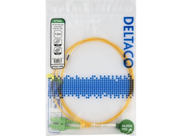 OS2 Fiberkabel, LC - SC, duplex, APC/APC, 1,5m