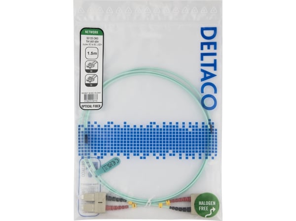 DELTACO - Koblingskabel - SC flermodus til SC flermodus - 1.5 m - 1.5 m - fiberoptisk - dupleks - OM3 - halogenfri, toretnings - blå