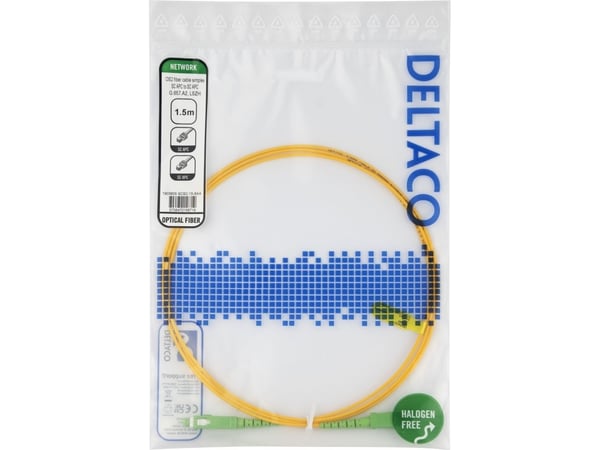 DELTACO - Nettverkskabel - SC/APC-enkeltmodus (hann) til SC/APC-enkeltmodus (hann) - 1.5 m - 1.5 m - fiberoptisk - simpleks - G.657.A2/OS2 - haloge...