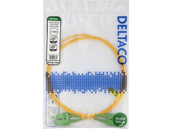 DELTACO - Koblingskabel - SC/APC-enkeltmodus (hann) til SC/APC-enkeltmodus (hann) - 1.5 m - 1.5 m - fiberoptisk - dupleks - G.657.A2/OS2 - halogenf...