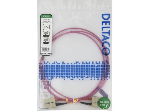 DELTACO - Koblingskabel - SC flermodus til SC flermodus - 1.5 m - 1.5 m - fiberoptisk - dupleks - 50 / 125 mikroner - OM4 - halogenfri - rosa