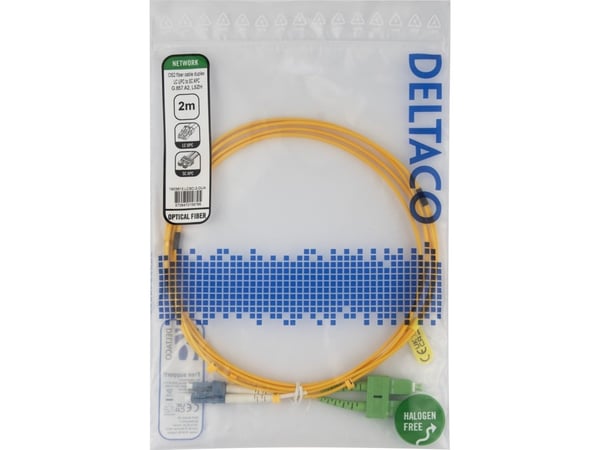 DELTACO - Koblingskabel - LC/UPC (hann) til SC/APC (hann) - 2 m - 2 m - fiberoptisk - dupleks - OS2 - halogenfri, toretnings - gul