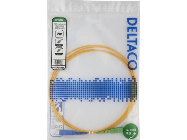 OS2 Fiberkabel, SC - SC, simplex, UPC/APC, 2,0 m
