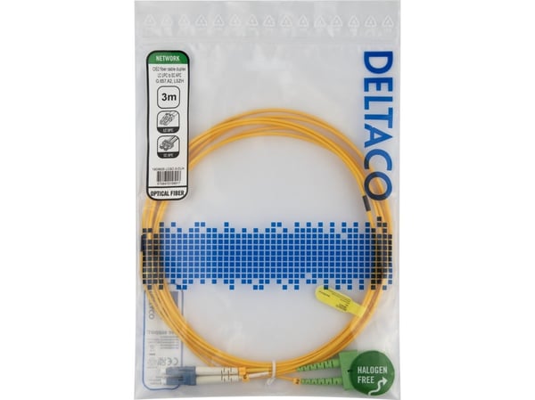 DELTACO - Koblingskabel - LC/UPC (hann) til SC/APC (hann) - 3 m - 3 m - fiberoptisk - dupleks - OS2 - halogenfri, toretnings - gul