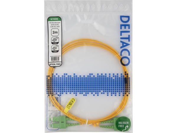 DELTACO - Koblingskabel - SC/APC (hann) til SC/APC (hann) - 2 m - 2 m - fiberoptisk - dupleks - OS2 - halogenfri, toretnings - gul