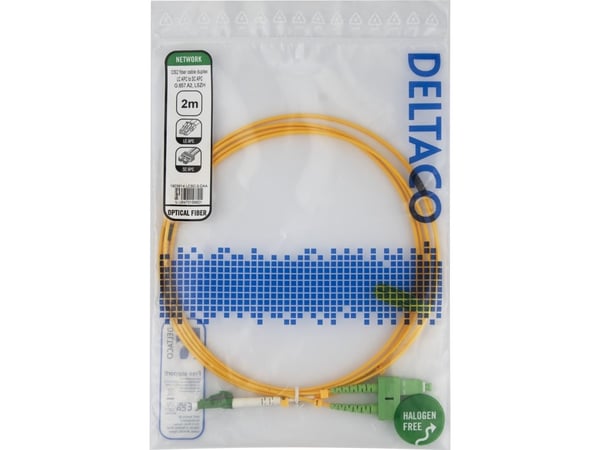 OS2 Fiberkabel, LC - SC, duplex, APC/APC, 2,0 m