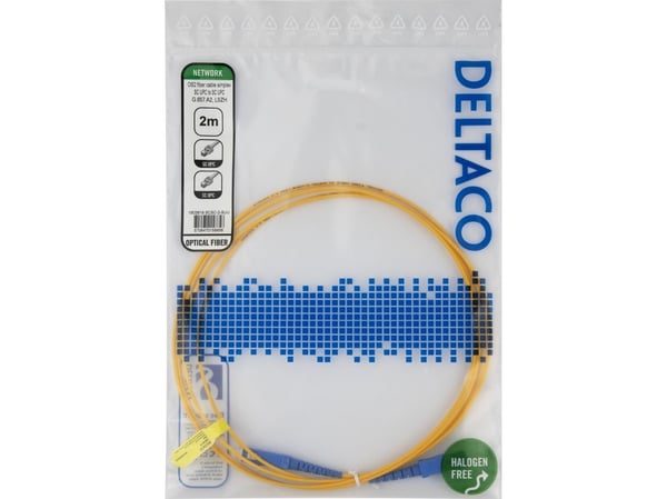 DELTACO - Koblingskabel - SC/UPC (hann) til SC/UPC (hann) - 2 m - 2 m - fiberoptisk - simpleks - OS2 - halogenfri, toretnings - gul