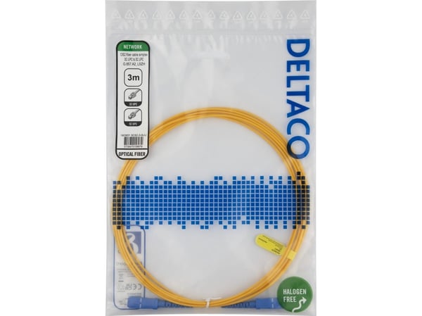 DELTACO - Koblingskabel - SC/UPC til SC/UPC - 3 m - 3 m - fiberoptisk - simpleks - OS2 - halogenfri - gul