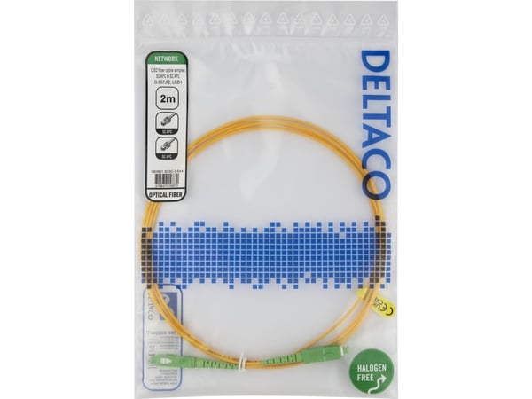 DELTACO - Koblingskabel - SC/APC (hann) til SC/APC (hann) - 2 m - 2 m - fiberoptisk - simpleks - OS2 - halogenfri, toretnings - gul